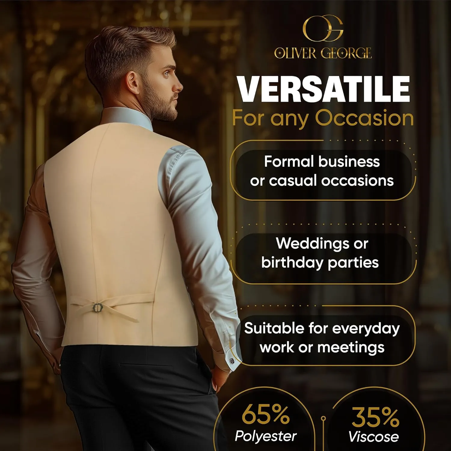 Oliver George Men's Layered Formal Solid Formal Tuxedo Dress Vest Waistcoat Business Vest for Suit or Tuxedo