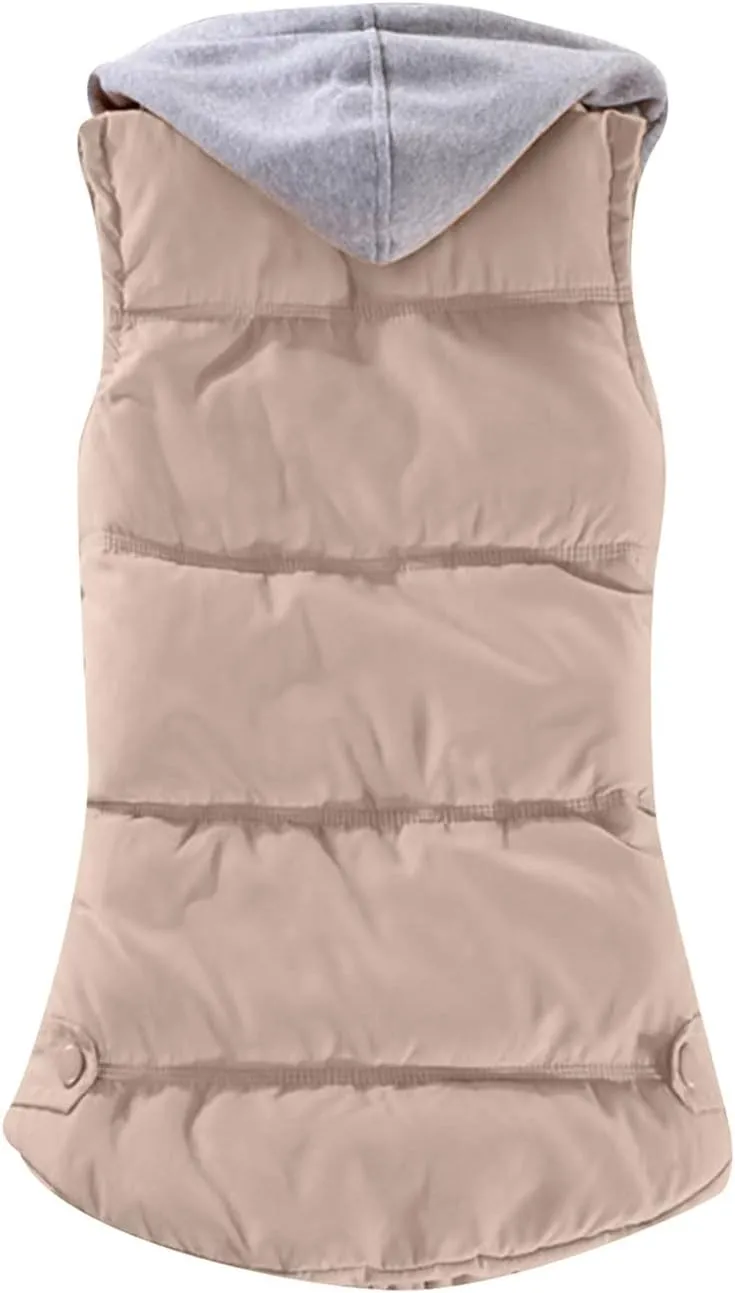 OMZIN Winter Hooded Vest Puffer Sleeveless Outwear Pockets Cotton Casual Vest