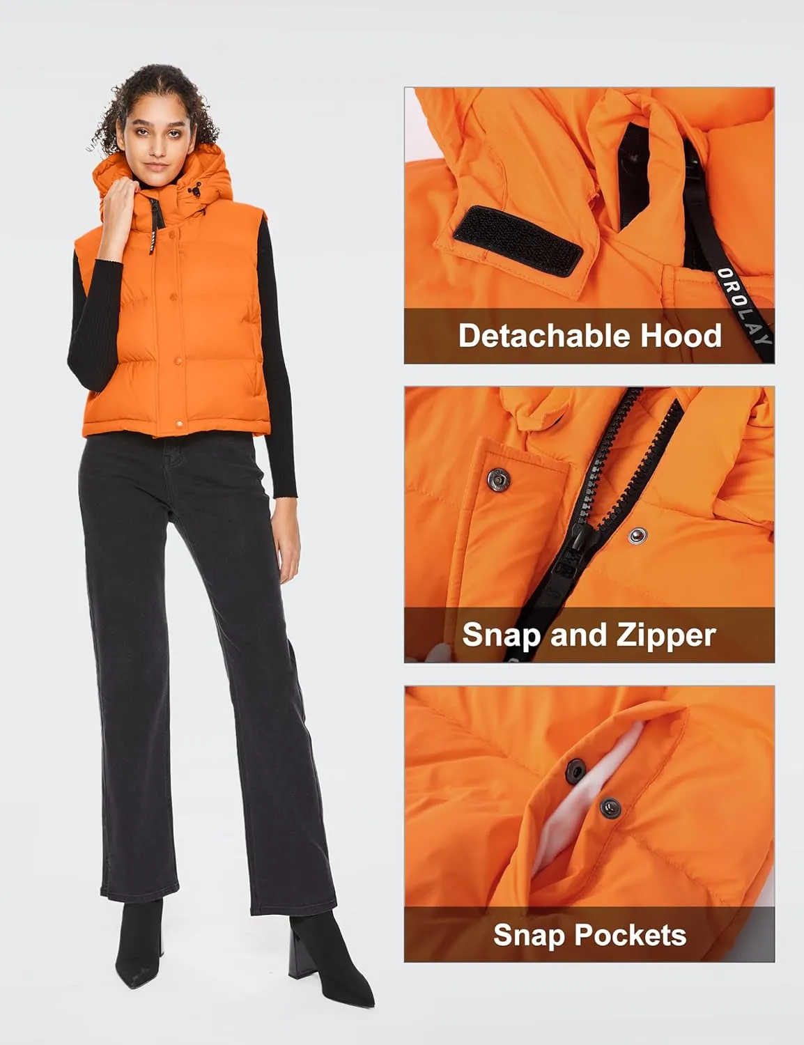 Orolay Women's Cropped Puffer Vest - Hooded Sleeveless Down Jacket Stand Collar Gilet with Pockets