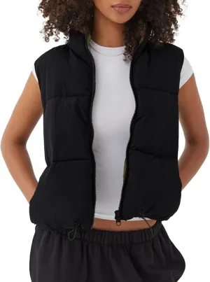 Orolay Women's Cropped Puffer Vest - Lightweight Reversible Zip Up Padded Outerwear Stand Collar Gilet Sleeveless Jacket