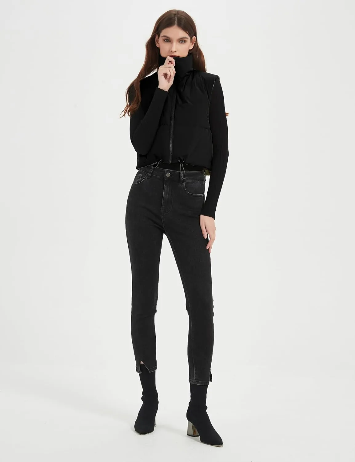 Orolay Women's Cropped Puffer Vest - Lightweight Reversible Zip Up Padded Outerwear Stand Collar Gilet Sleeveless Jacket