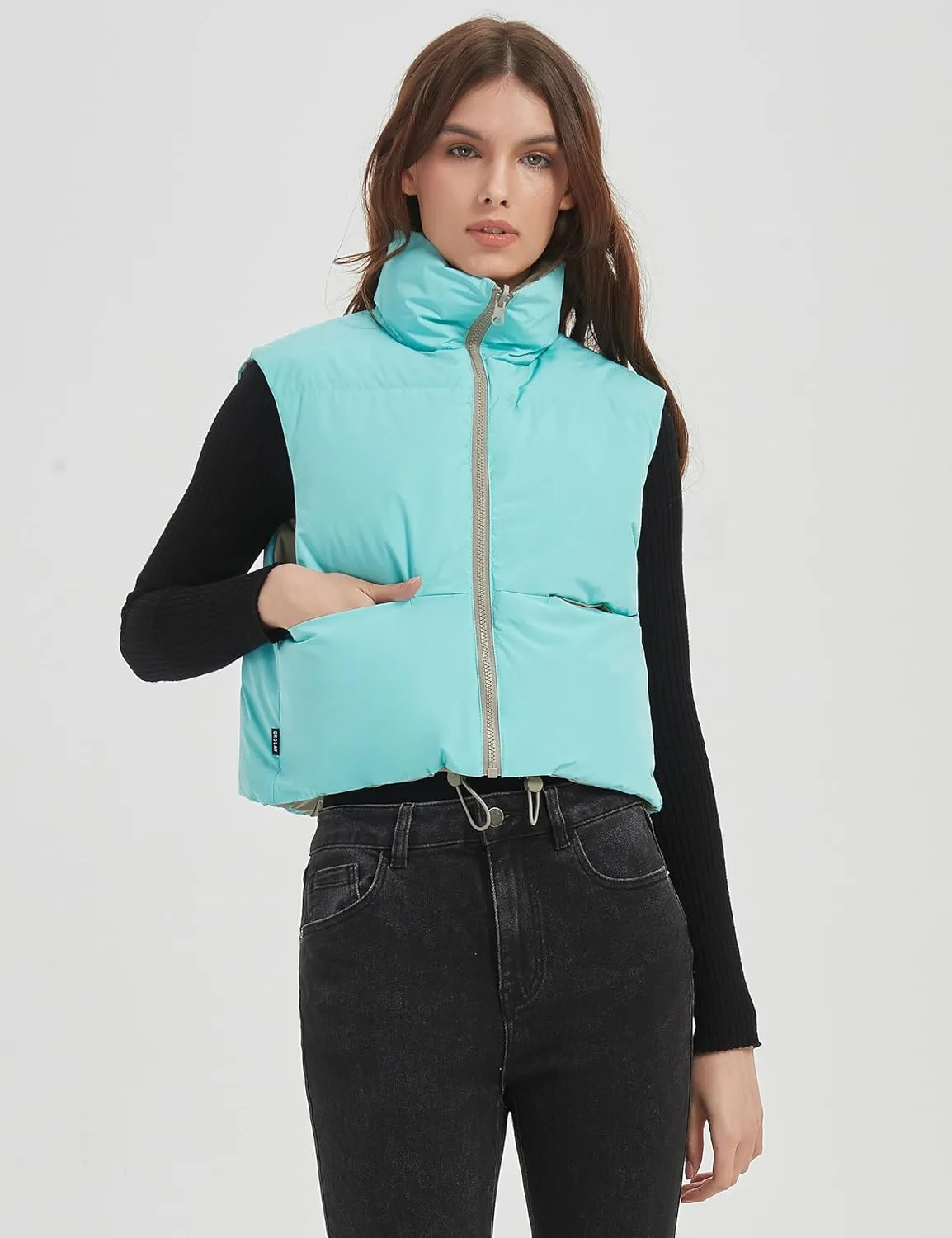 Orolay Women's Cropped Puffer Vest - Lightweight Reversible Zip Up Padded Outerwear Stand Collar Gilet Sleeveless Jacket