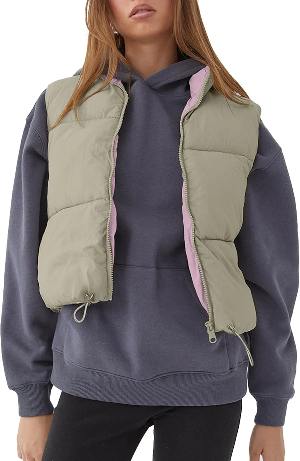 Orolay Women's Cropped Puffer Vest - Lightweight Reversible Zip Up Padded Outerwear Stand Collar Gilet Sleeveless Jacket