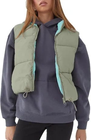 Orolay Women's Cropped Puffer Vest - Lightweight Reversible Zip Up Padded Outerwear Stand Collar Gilet Sleeveless Jacket