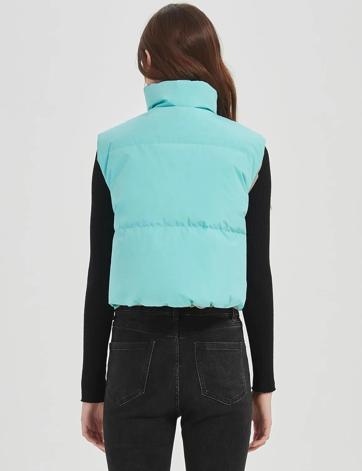 Orolay Women's Cropped Puffer Vest - Lightweight Reversible Zip Up Padded Outerwear Stand Collar Gilet Sleeveless Jacket