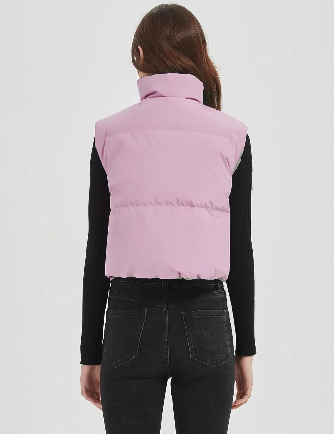 Orolay Women's Cropped Puffer Vest - Lightweight Reversible Zip Up Padded Outerwear Stand Collar Gilet Sleeveless Jacket