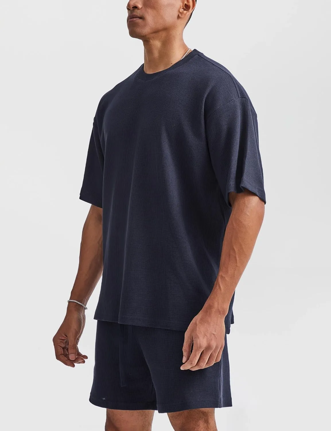 Ouber Men's Waffle Cotton Workout Shirts Loose Fit Athletic Gym Tee Shirt