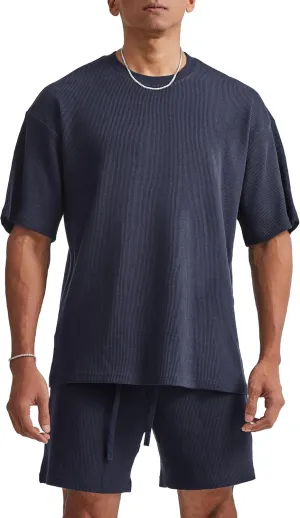 Ouber Men's Waffle Cotton Workout Shirts Loose Fit Athletic Gym Tee Shirt