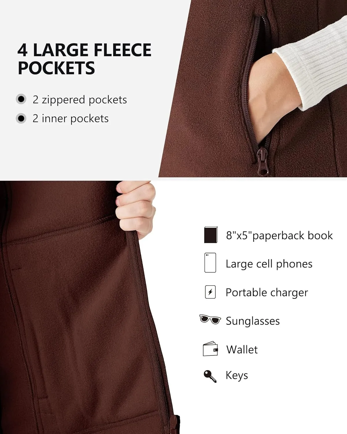 Outdoor Ventures Women's Polar Fleece Zip Vest Outerwear with Pockets,Warm Sleeveless Coat Vest for Fall & Winter