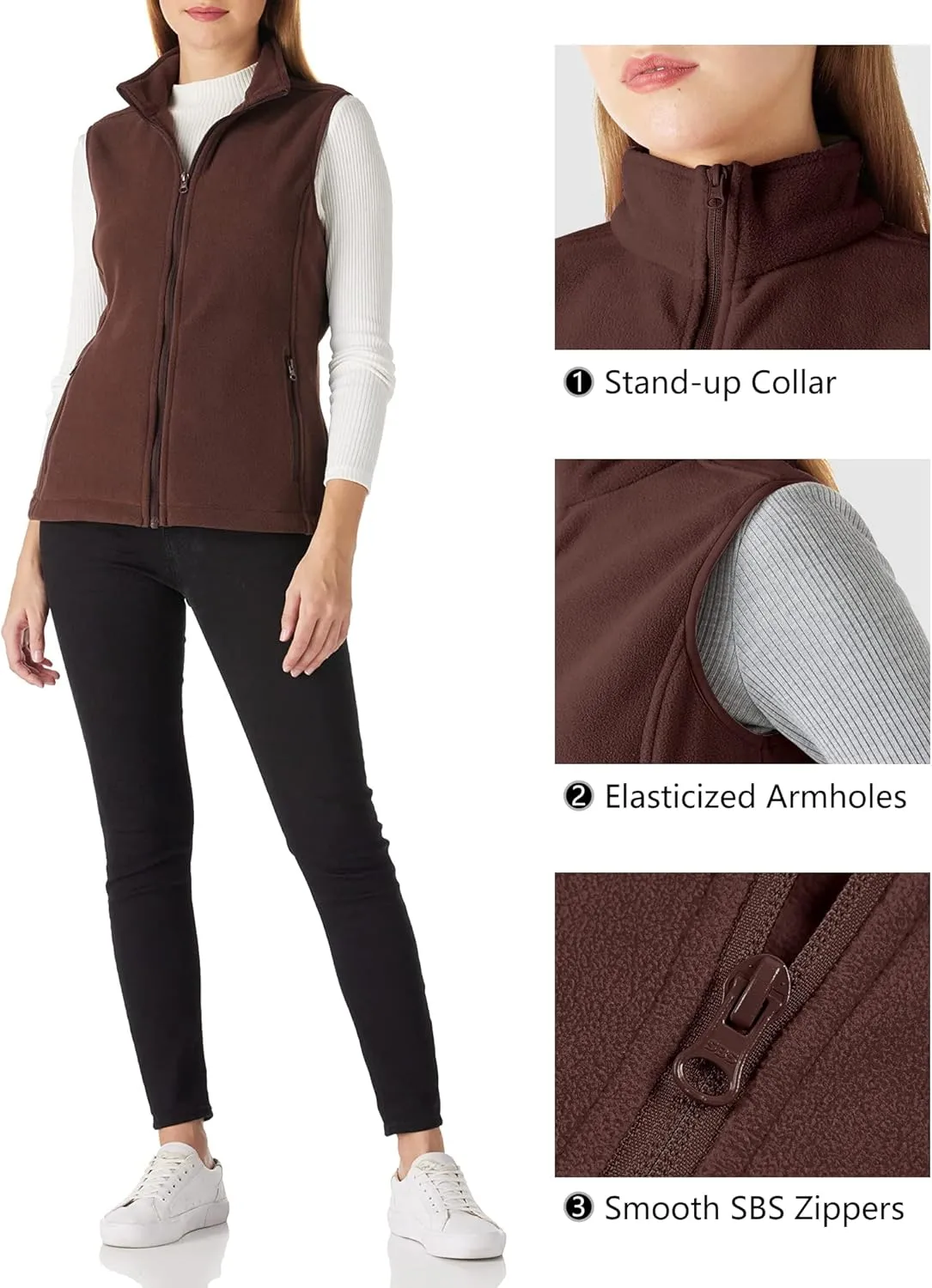 Outdoor Ventures Women's Polar Fleece Zip Vest Outerwear with Pockets,Warm Sleeveless Coat Vest for Fall & Winter