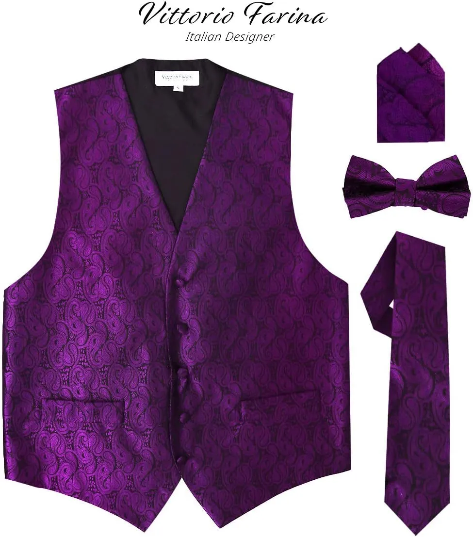 Paisley Vest for Men Set of 4 - Vest, Tie, Bow Tie & Pocket Square (Black Back)