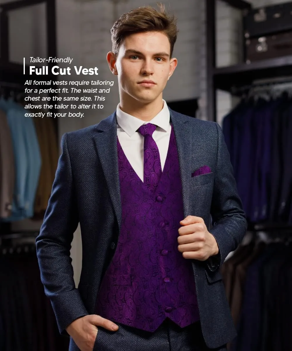 Paisley Vest for Men Set of 4 - Vest, Tie, Bow Tie & Pocket Square (Black Back)