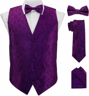 Paisley Vest for Men Set of 4 - Vest, Tie, Bow Tie & Pocket Square (Black Back)