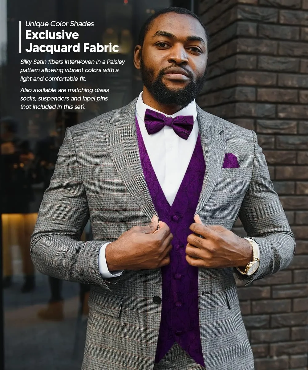 Paisley Vest for Men Set of 4 - Vest, Tie, Bow Tie & Pocket Square (Black Back)