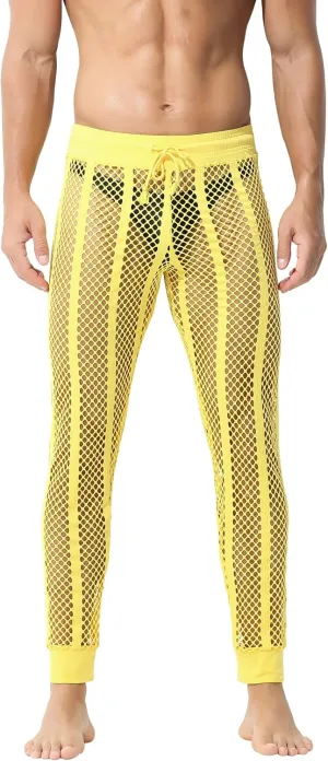Panegy Men's Fishnet Legging Pants & Shorts Mesh Drawstring Loose Lounge Pants Swim Shorts