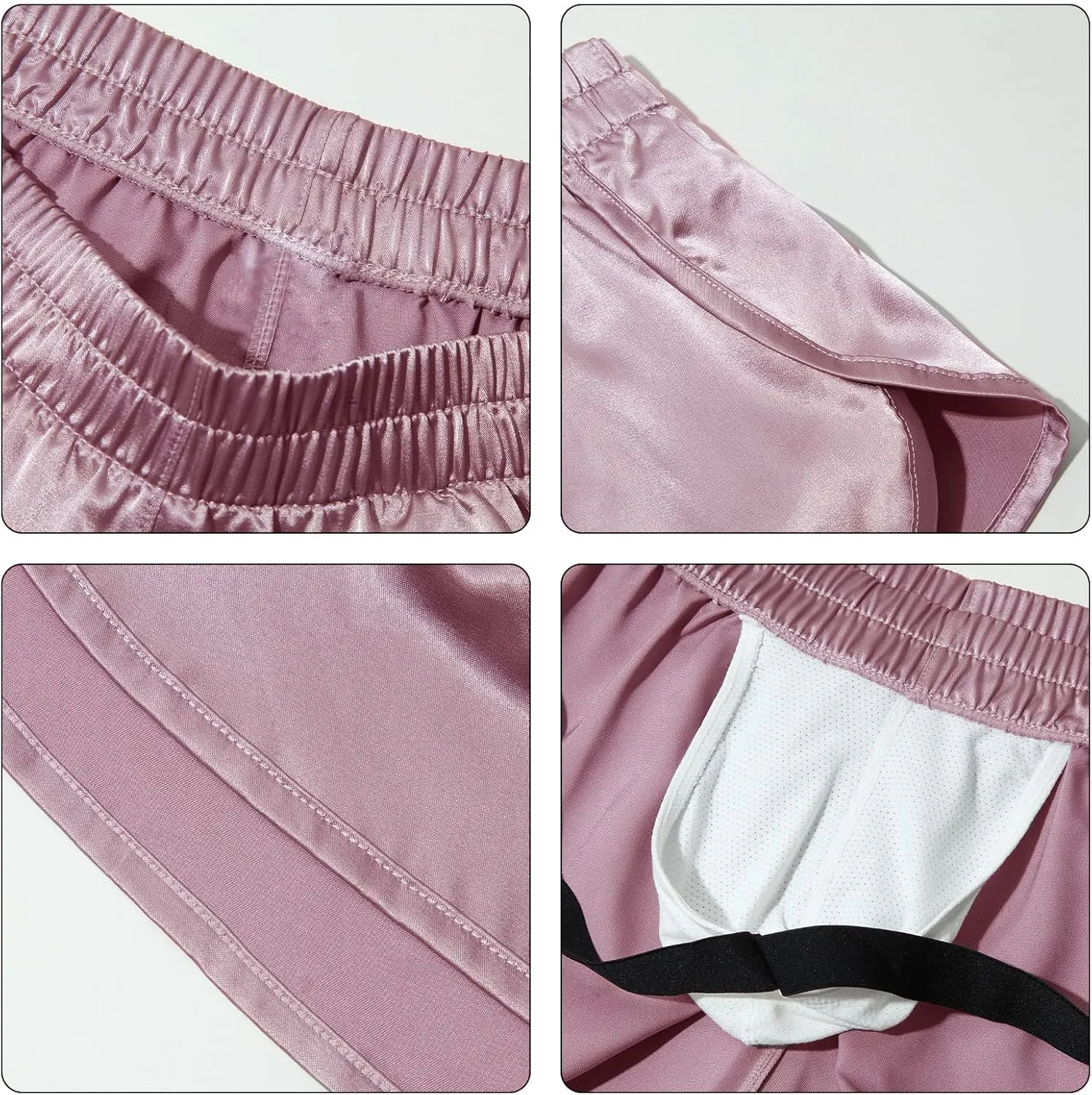 Panegy Men's Satin Boxer Shorts with Large Split Sides Casual Lounge Athletic Shorts
