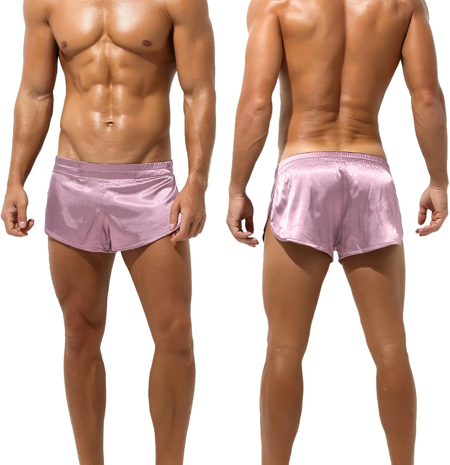 Panegy Men's Satin Boxer Shorts with Large Split Sides Casual Lounge Athletic Shorts