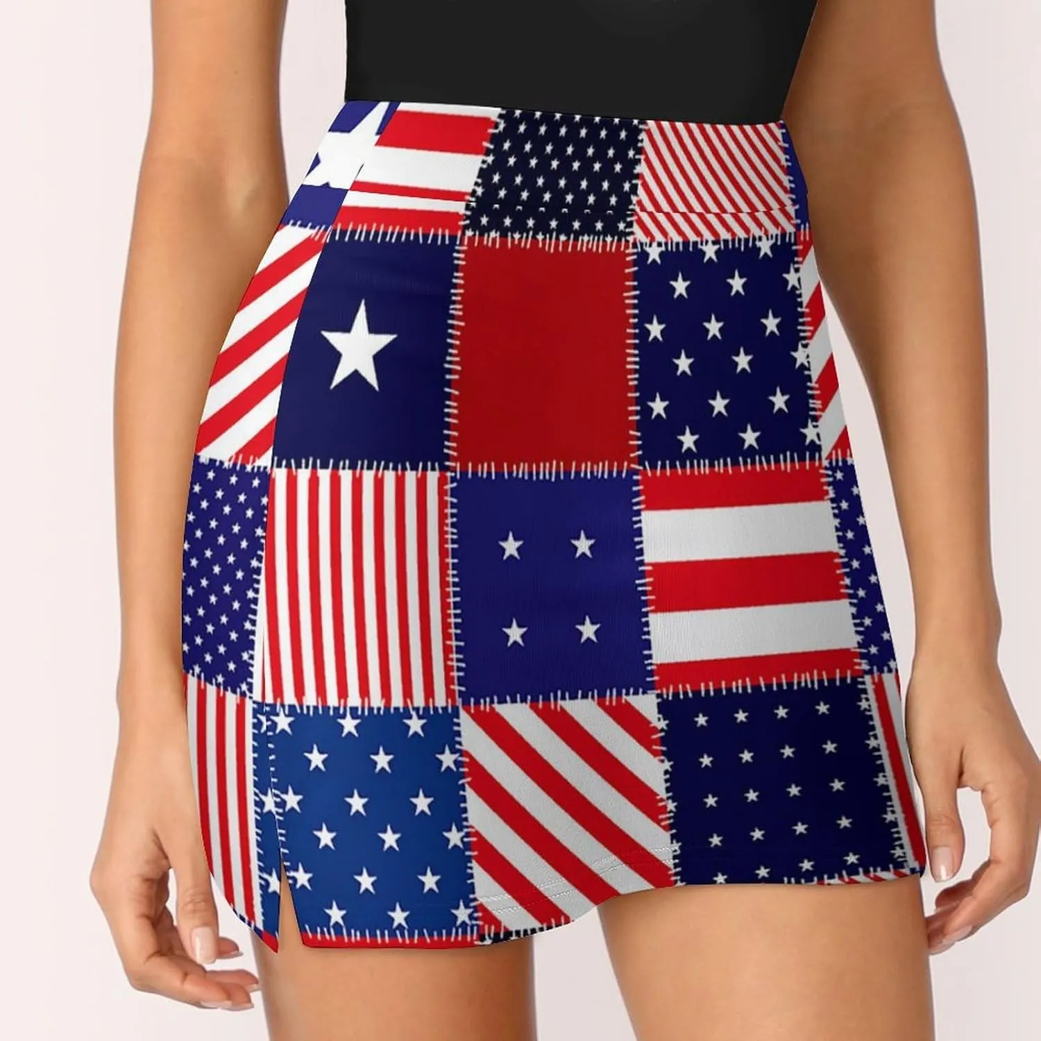 Patchwork of American Flag Women's Mini Tennis Skirt with Shorts Underneath Athletic Workout Cute Skorts