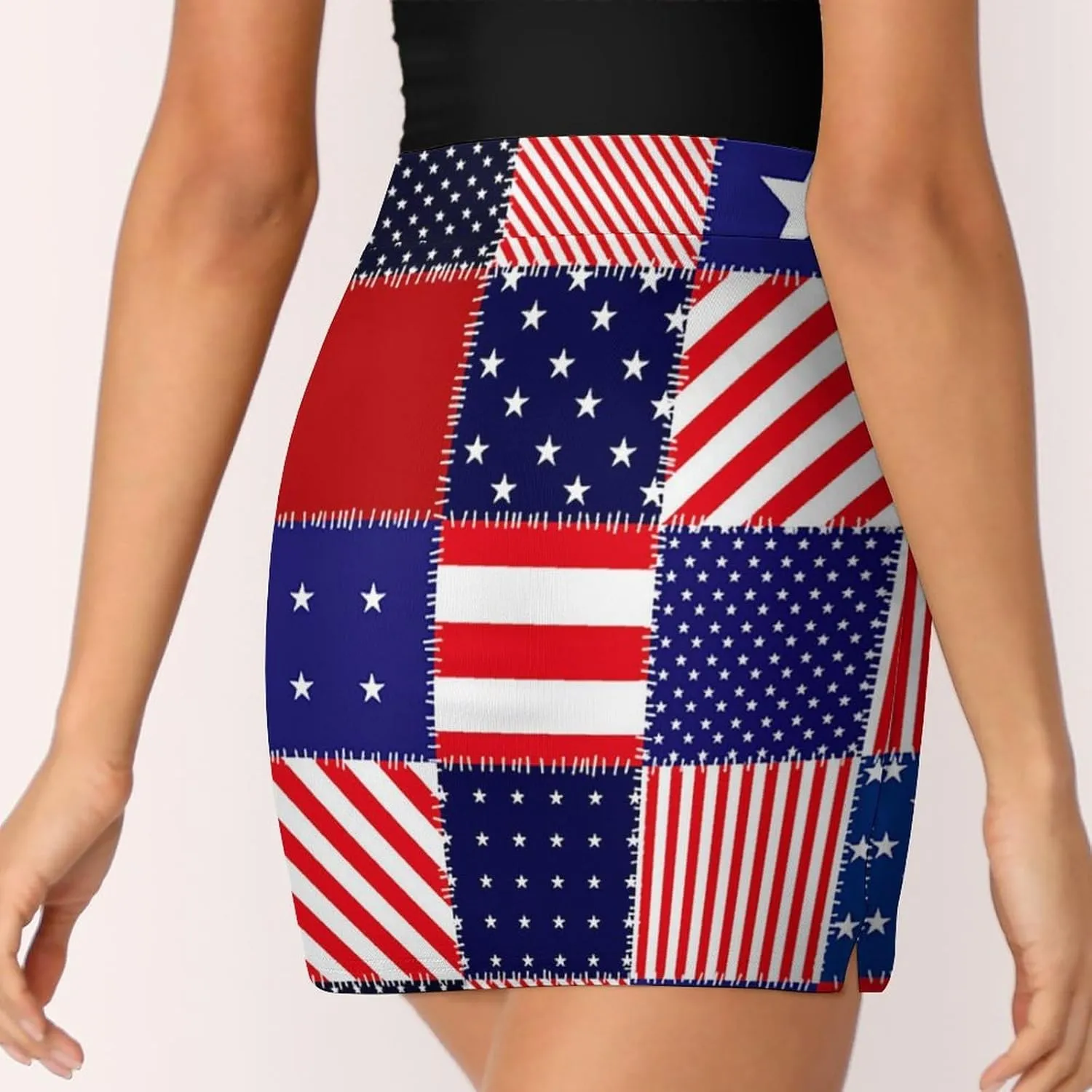 Patchwork of American Flag Women's Mini Tennis Skirt with Shorts Underneath Athletic Workout Cute Skorts