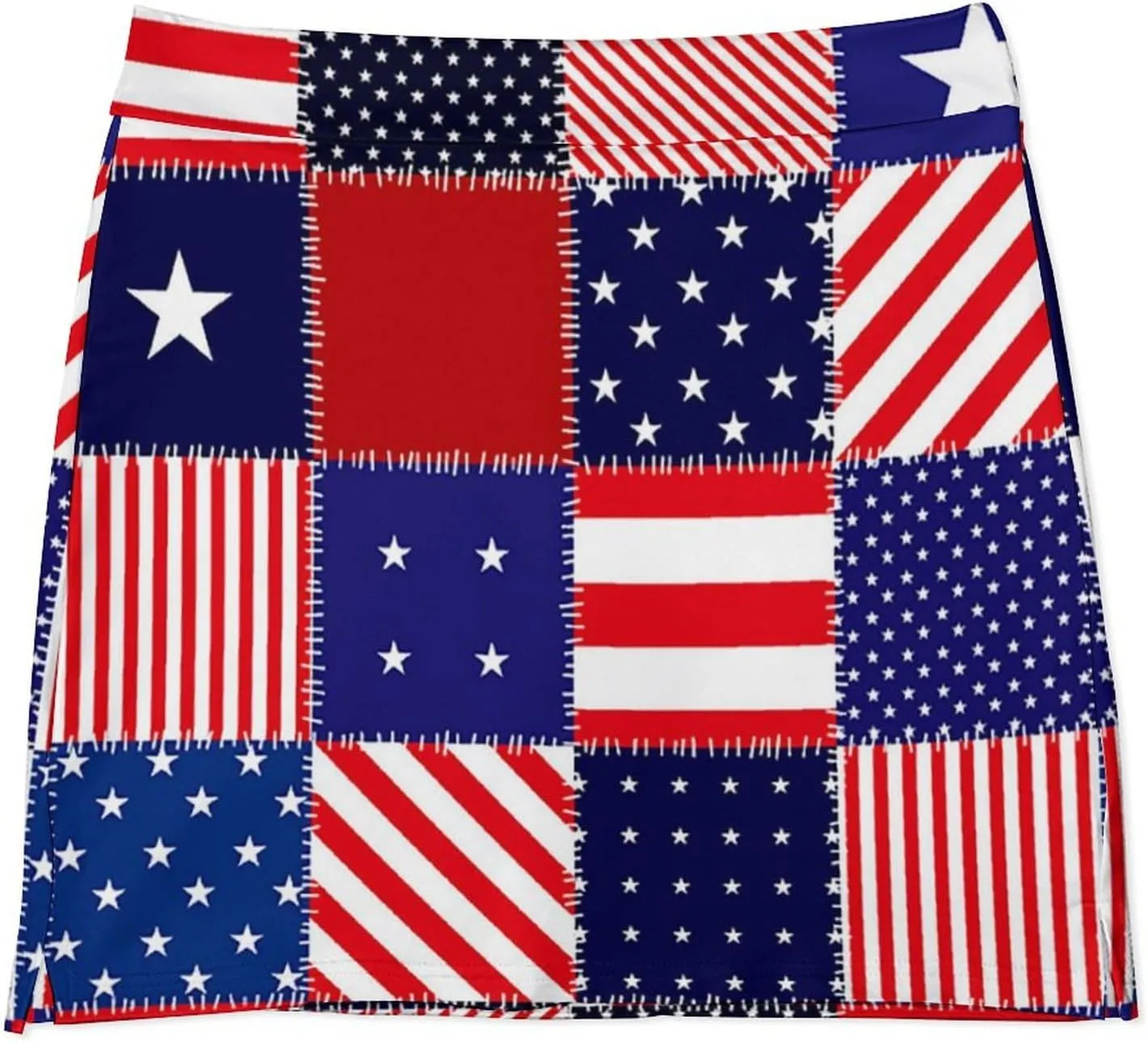 Patchwork of American Flag Women's Mini Tennis Skirt with Shorts Underneath Athletic Workout Cute Skorts