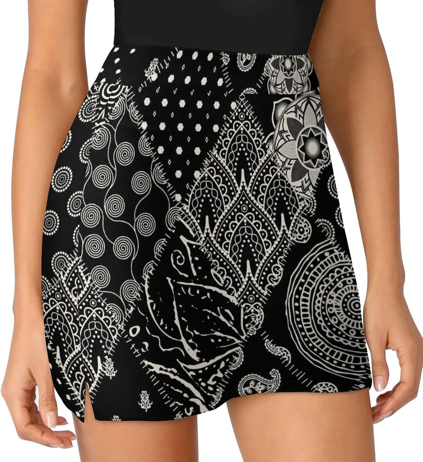 Patchwork Paisley Design Women's Mini Tennis Skirt with Shorts Underneath Athletic Workout Cute Skorts