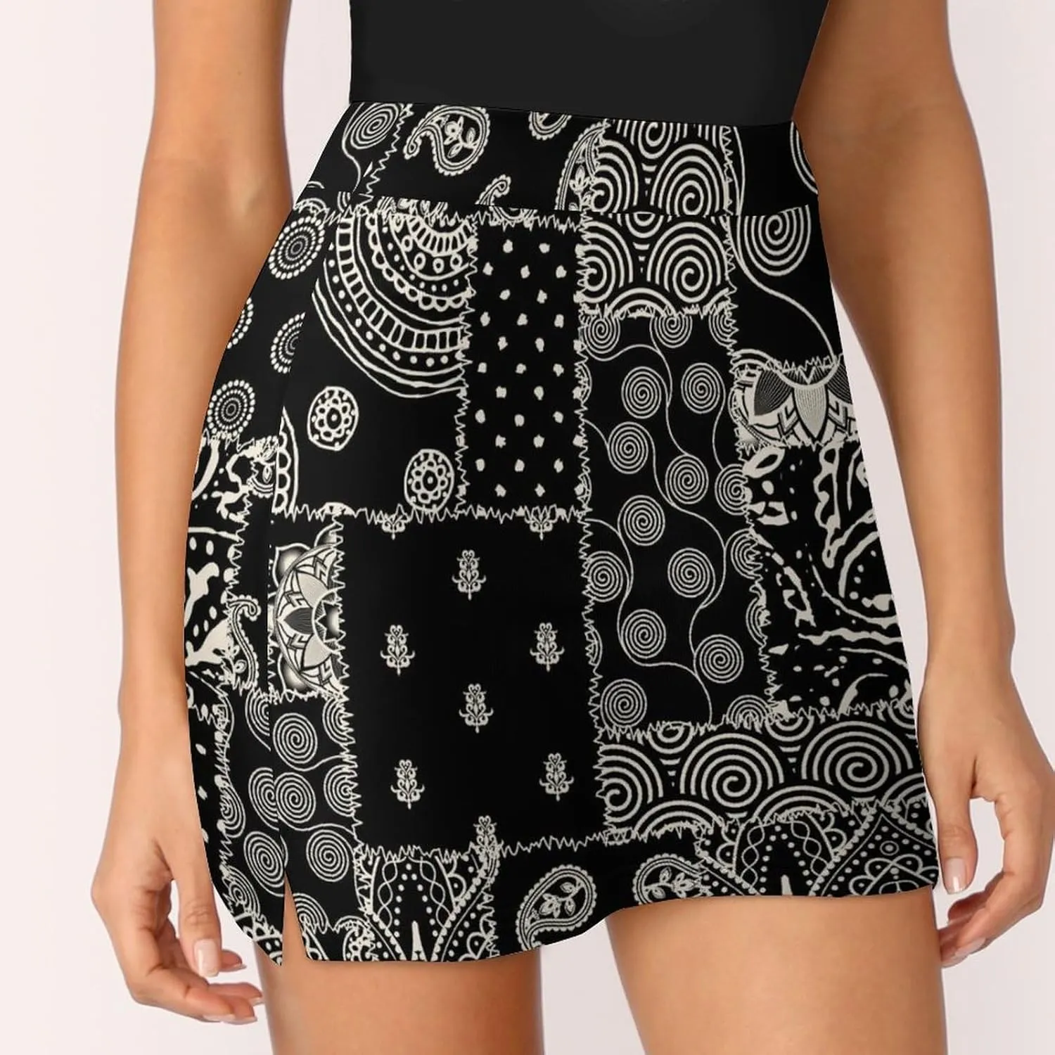 Patchwork Paisley Textile Women's Mini Tennis Skirt with Shorts Underneath Athletic Workout Cute Skorts