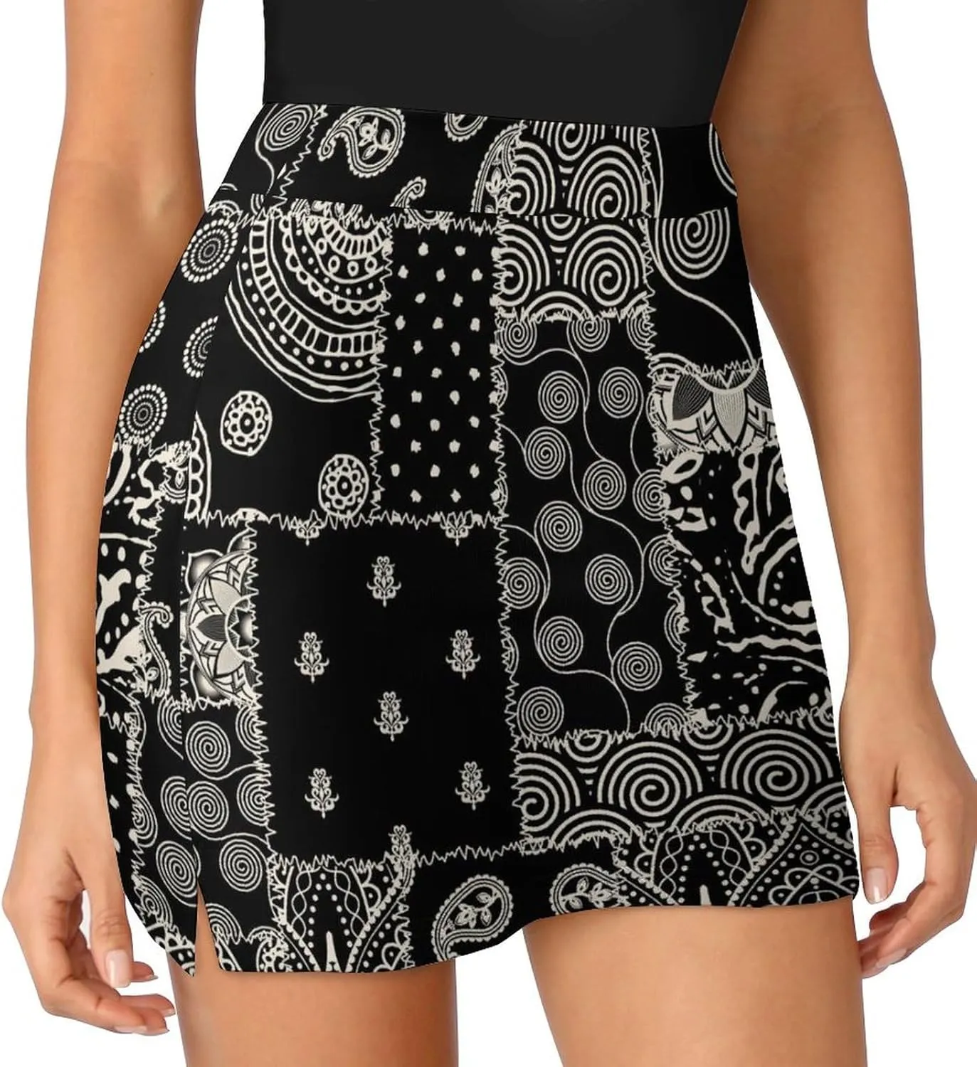 Patchwork Paisley Textile Women's Mini Tennis Skirt with Shorts Underneath Athletic Workout Cute Skorts
