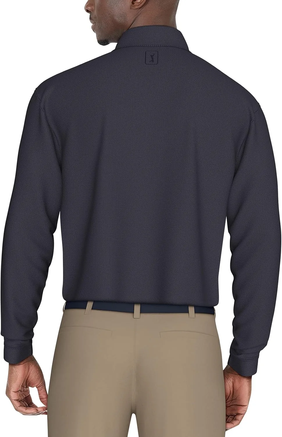 PGA TOUR Men's Jacquard Long Sleeve Golf Polo Shirt, 3-Button Placket, Ribbed Cuffs, Lightweight, Breathable, Versatile Style