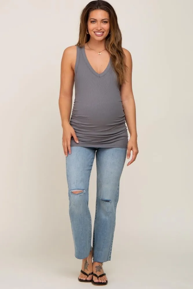 PinkBlush Ribbed Sleeveless Ruched Maternity Tank Top