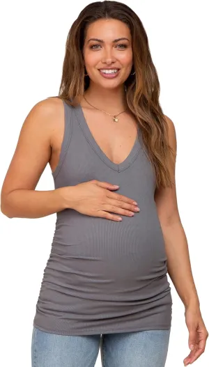 PinkBlush Ribbed Sleeveless Ruched Maternity Tank Top