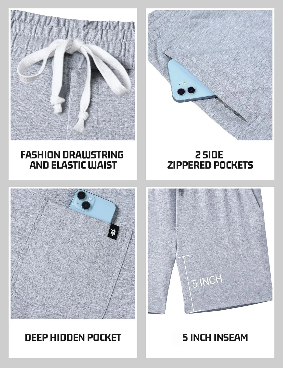 Pioneer Camp Sweat Shorts for Men 5 Inch Inseam Shorts Athletic Gym Workout Casual Cotton Shorts for Running Pajama Lounge