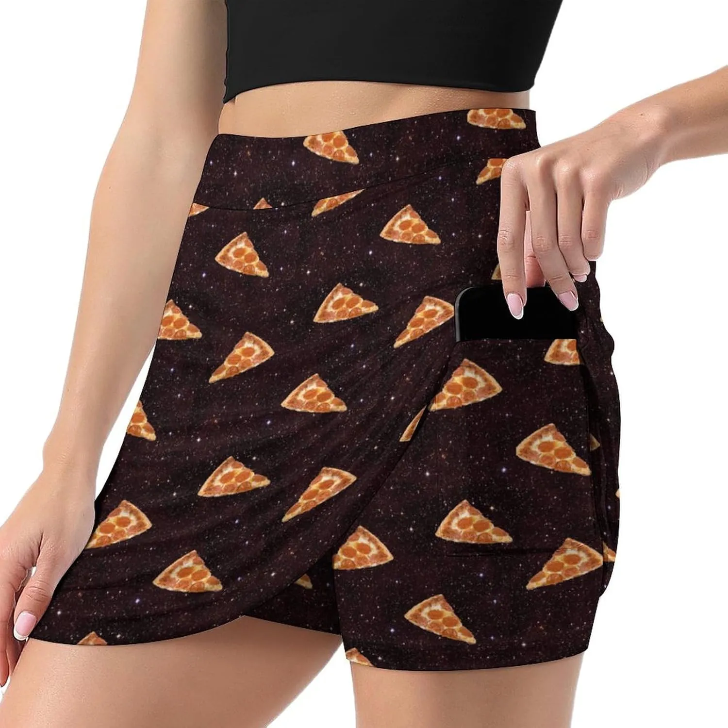 Pizza Galaxy Women's Mini Tennis Skirt with Shorts Underneath Athletic Workout Cute Skorts