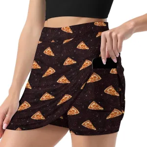 Pizza Galaxy Women's Mini Tennis Skirt with Shorts Underneath Athletic Workout Cute Skorts
