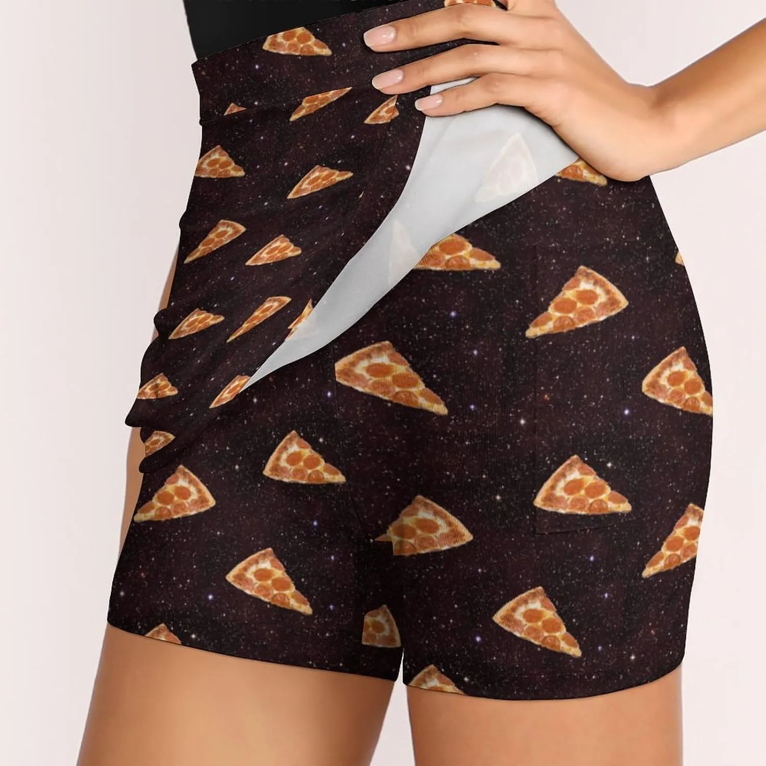 Pizza Galaxy Women's Mini Tennis Skirt with Shorts Underneath Athletic Workout Cute Skorts