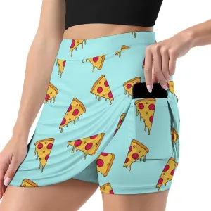 Pizza Slice Women's Mini Tennis Skirt with Shorts Underneath Athletic Workout Cute Skorts