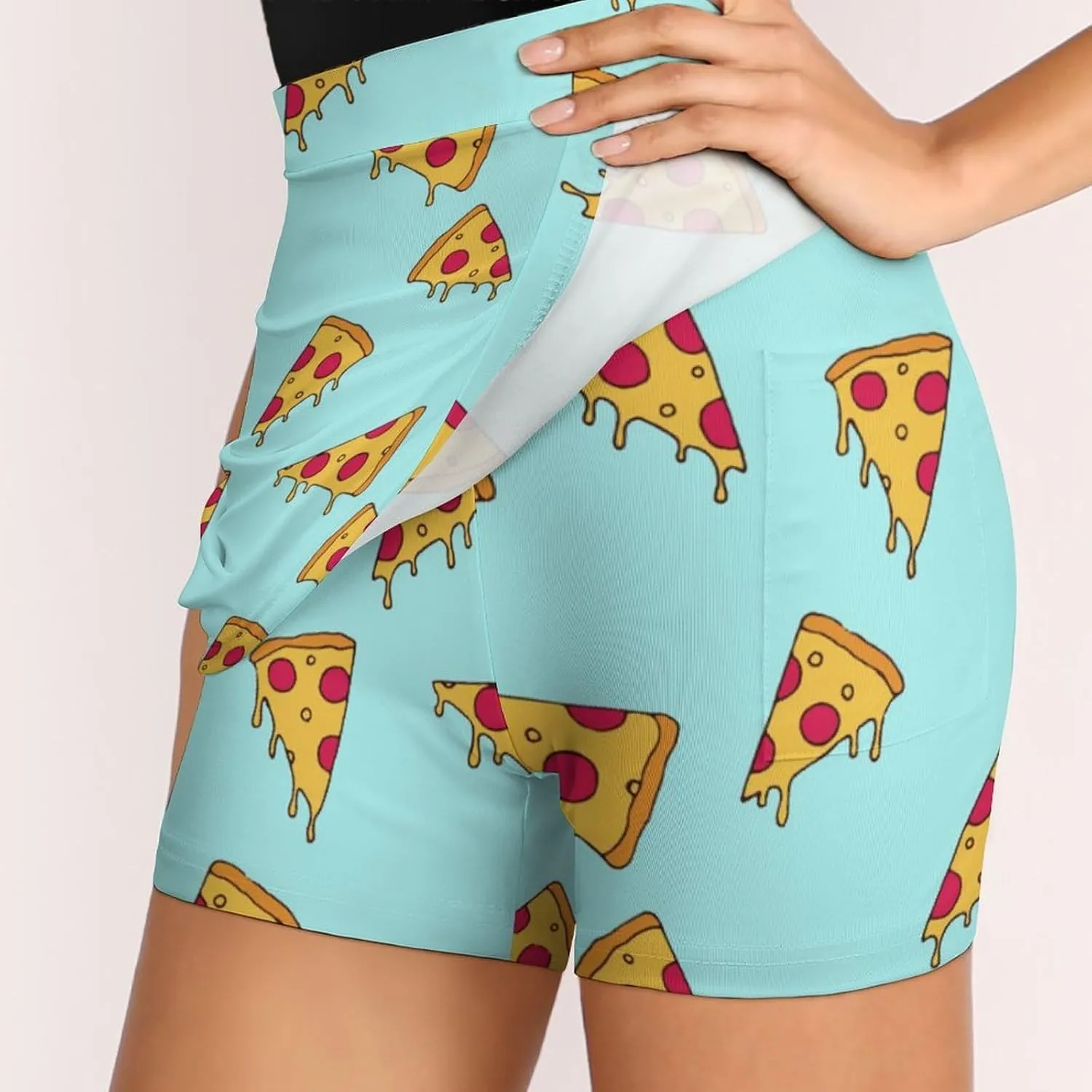 Pizza Slice Women's Mini Tennis Skirt with Shorts Underneath Athletic Workout Cute Skorts