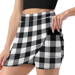 Plaid Black and White Women's Mini Tennis Skirt with Shorts Underneath Athletic Workout Cute Skorts