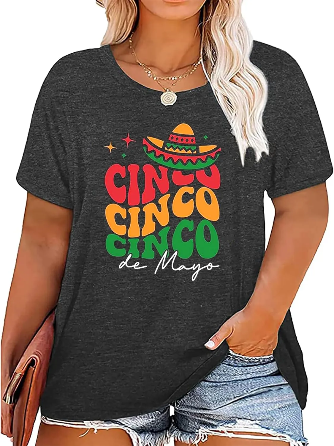 Plus Size Cinco De Mayo Shirt Women Let's Fiesta Tshirt Mexican Festival Gift Tees Casual Sombrero Graphic Topst(2-5X)