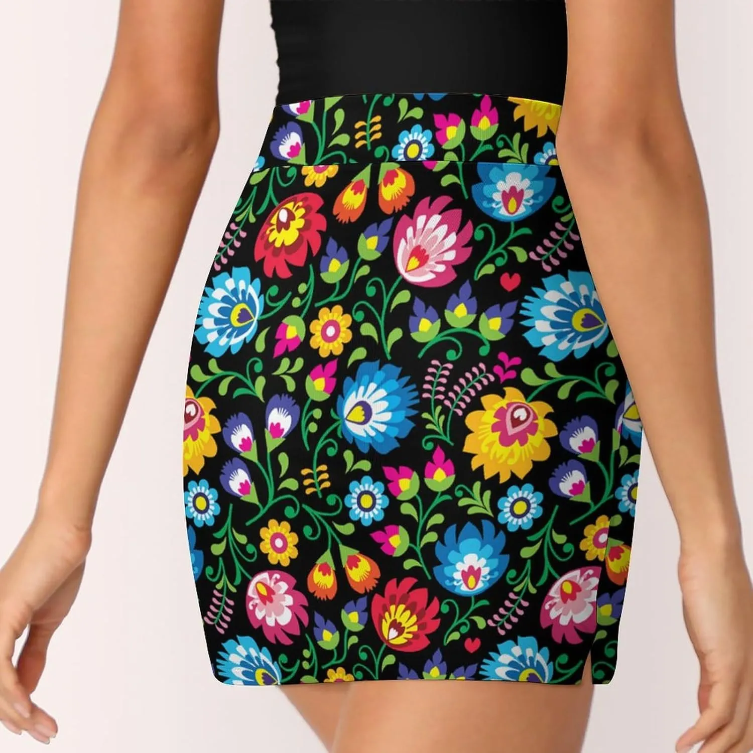 Polish Folk Art Floral Pattern Women's Mini Tennis Skirt with Shorts Underneath Athletic Workout Cute Skorts