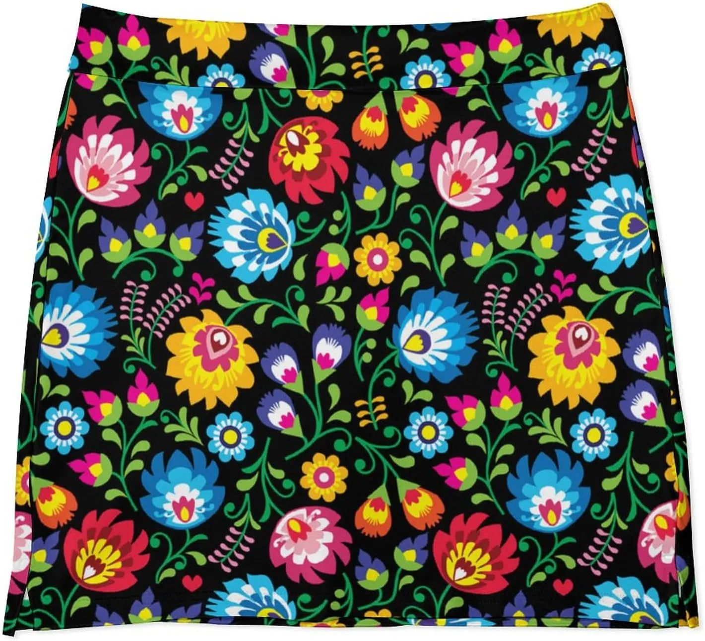 Polish Folk Art Floral Pattern Women's Mini Tennis Skirt with Shorts Underneath Athletic Workout Cute Skorts
