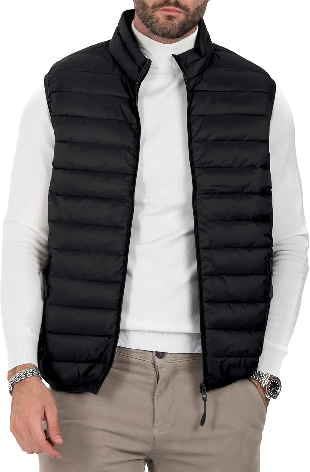 Polu Men's Puffer Vest Lightweight Sleeveless Jacket Full Zipper Outerwear Vest Outdoor Down Vest with Pockets