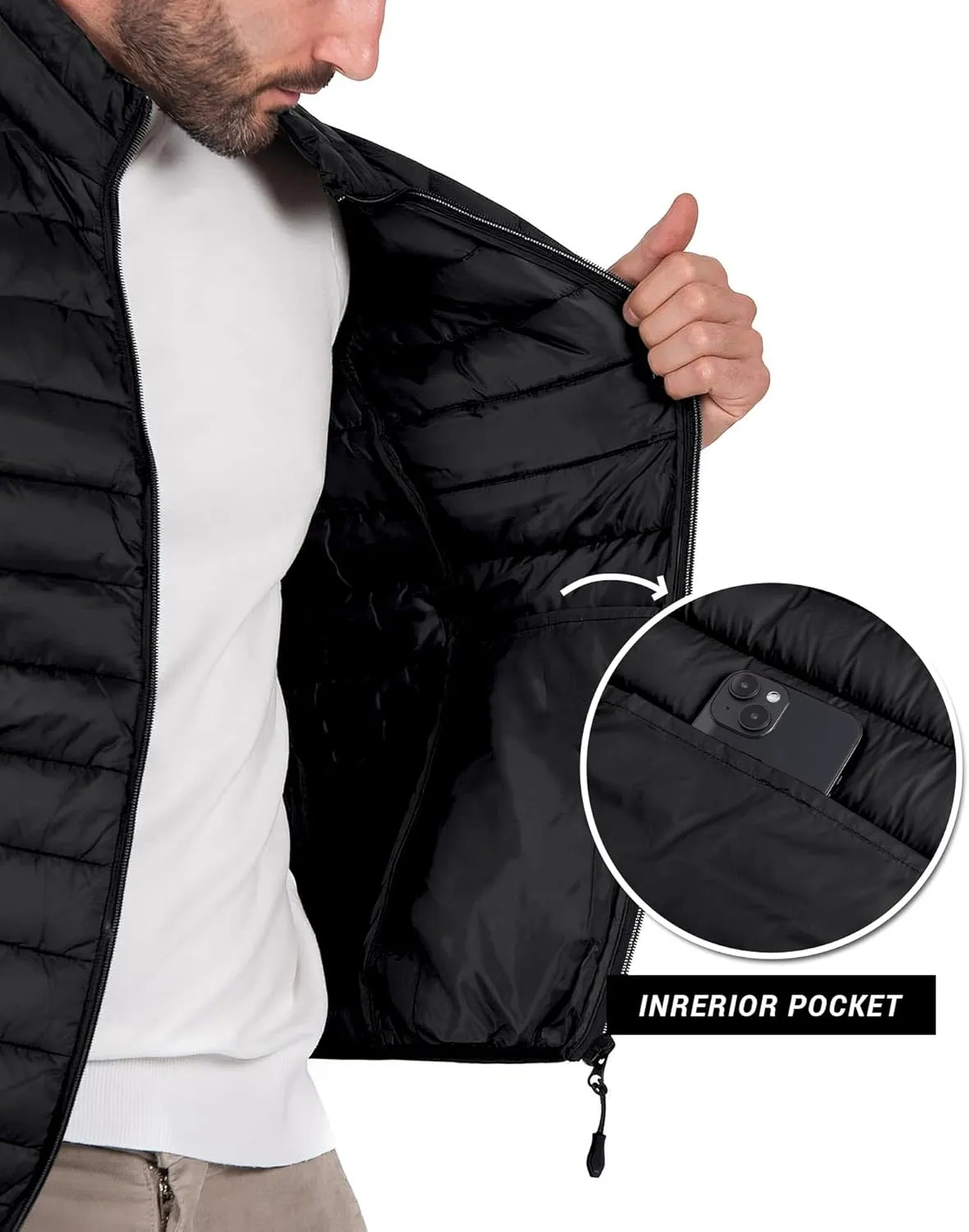 Polu Men's Puffer Vest Lightweight Sleeveless Jacket Full Zipper Outerwear Vest Outdoor Down Vest with Pockets