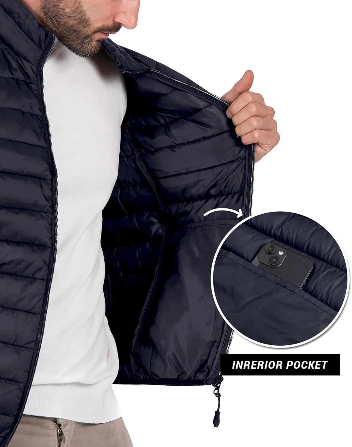 Polu Men's Puffer Vest Lightweight Sleeveless Jacket Full Zipper Outerwear Vest Outdoor Down Vest with Pockets