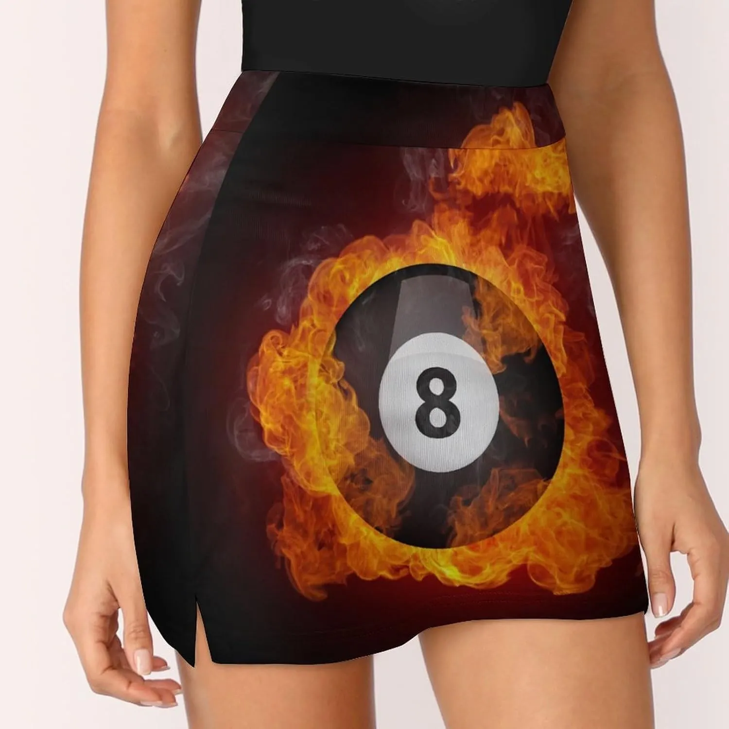 Pool Billiards 8 Ball in Fire Women's Mini Tennis Skirt with Shorts Underneath Athletic Workout Cute Skorts