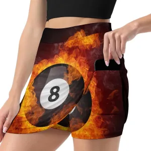 Pool Billiards 8 Ball in Fire Women's Mini Tennis Skirt with Shorts Underneath Athletic Workout Cute Skorts