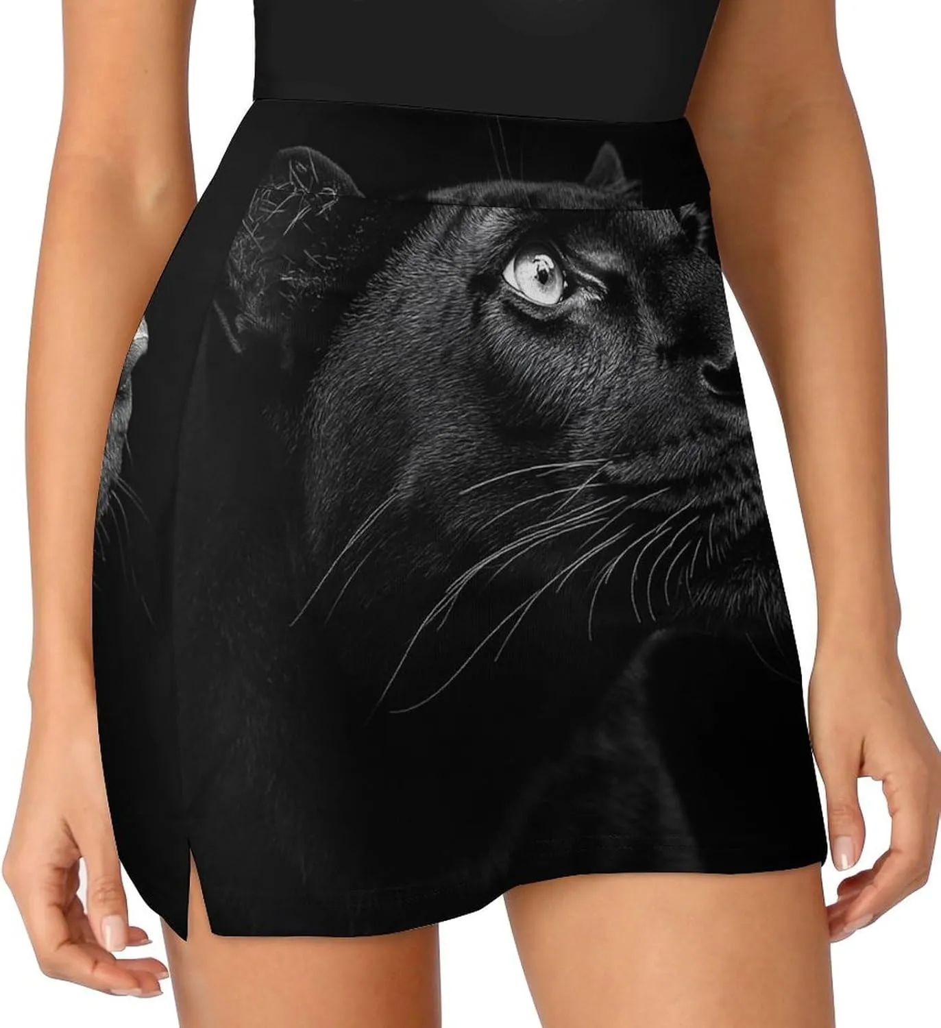 Portrait of A Black Leopard Women's Mini Tennis Skirt with Shorts Underneath Athletic Workout Cute Skorts