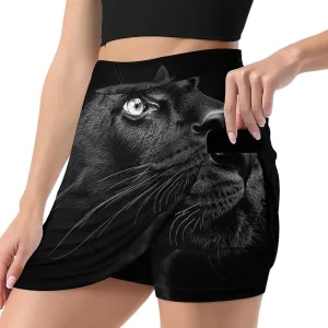 Portrait of A Black Leopard Women's Mini Tennis Skirt with Shorts Underneath Athletic Workout Cute Skorts