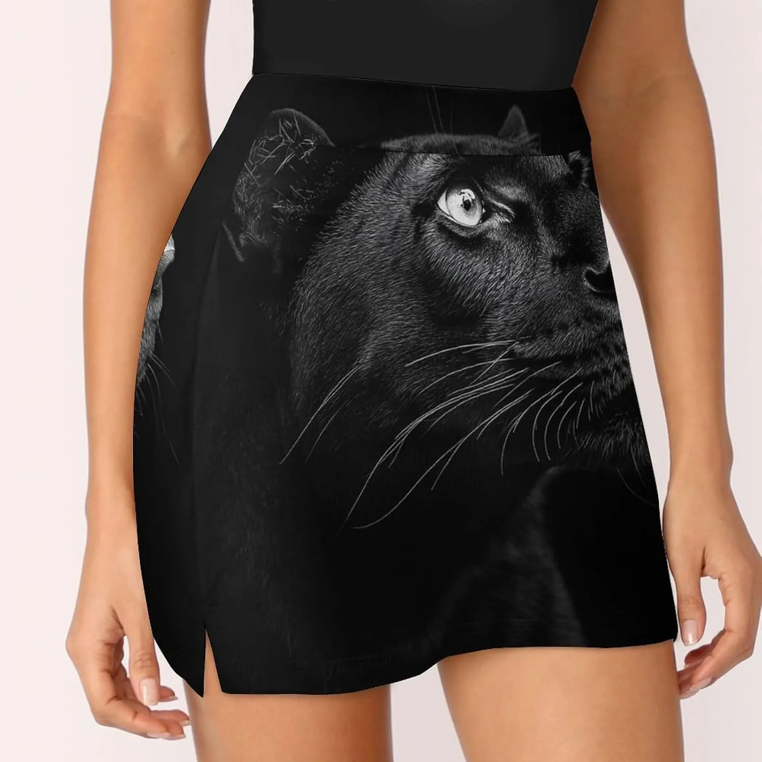 Portrait of A Black Leopard Women's Mini Tennis Skirt with Shorts Underneath Athletic Workout Cute Skorts