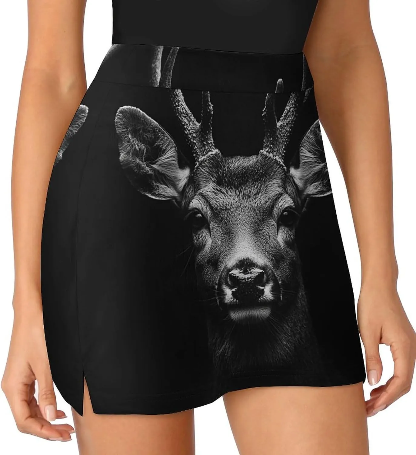 Portrait of A Deer Head Women's Mini Tennis Skirt with Shorts Underneath Athletic Workout Cute Skorts