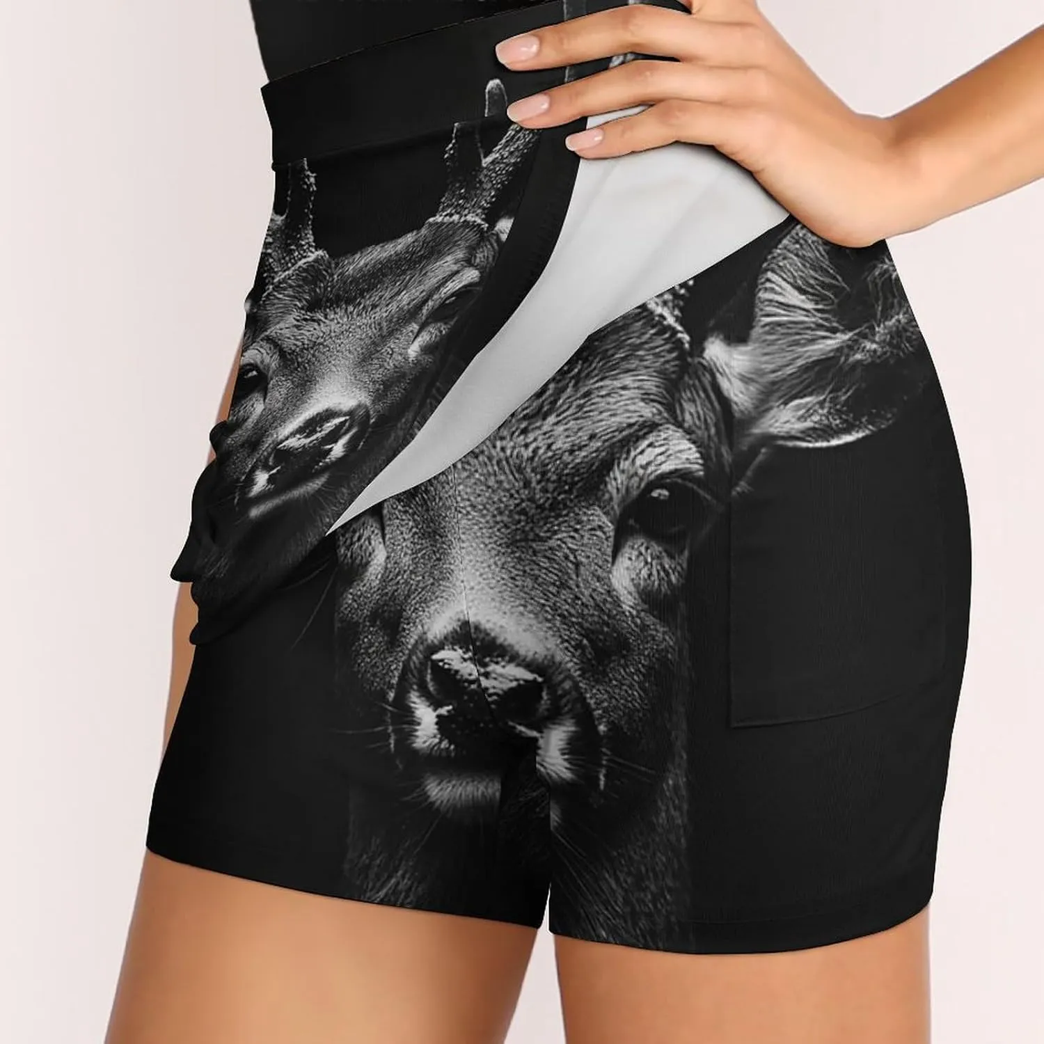 Portrait of A Deer Head Women's Mini Tennis Skirt with Shorts Underneath Athletic Workout Cute Skorts
